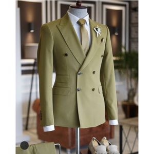 Double Breasted Bespoke Men Suits Slim Fit 2 Pieces Peaked Lapel Wedding Groom Prom costume homme mariage Daily Wear Blazer