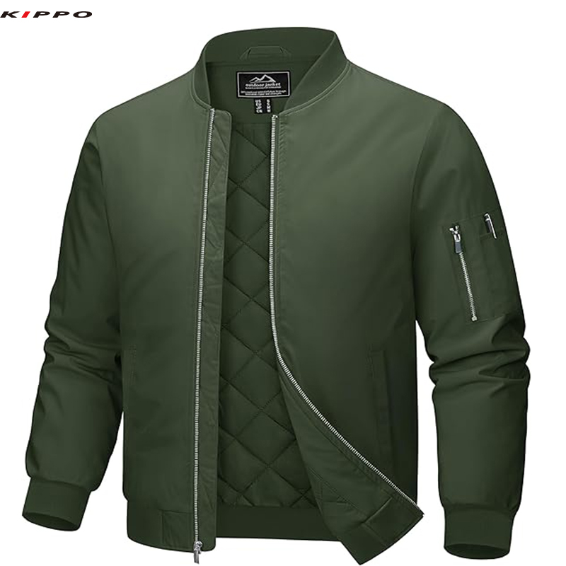 kippo pilot jacket men's bomber coat quilted jacket full zip windbreaker winter warm varsity jacket with pockets