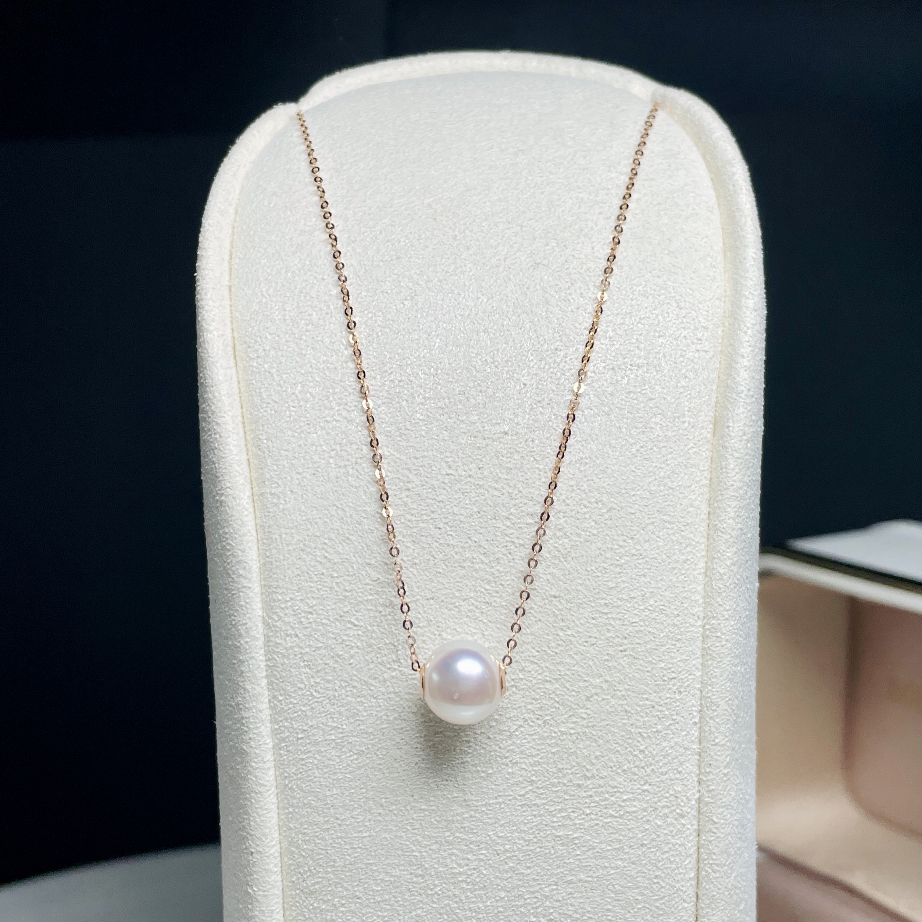 Real gold White 8-8.5MM 18K Necklace Akoya Pearl Round Diamond For Party Diamond New Jewelry Shine Modern Size Available AU750