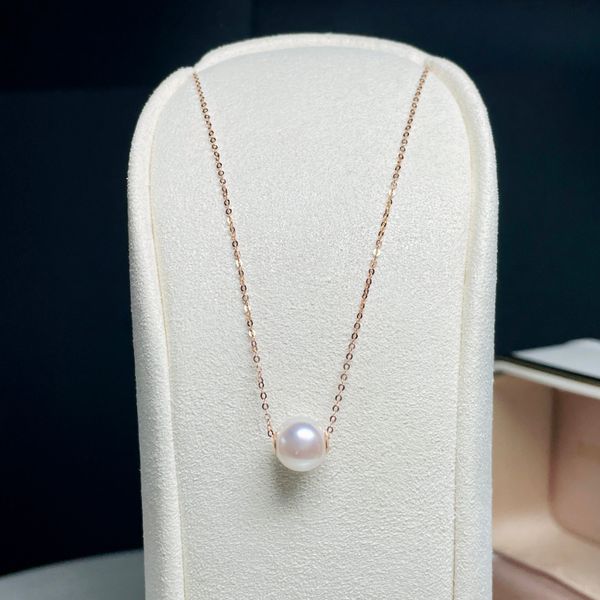 Real gold White 8-8.5MM 18K Necklace Akoya Pearl Round Diamond For Party Diamond New Jewelry Shine Modern Size Available AU750