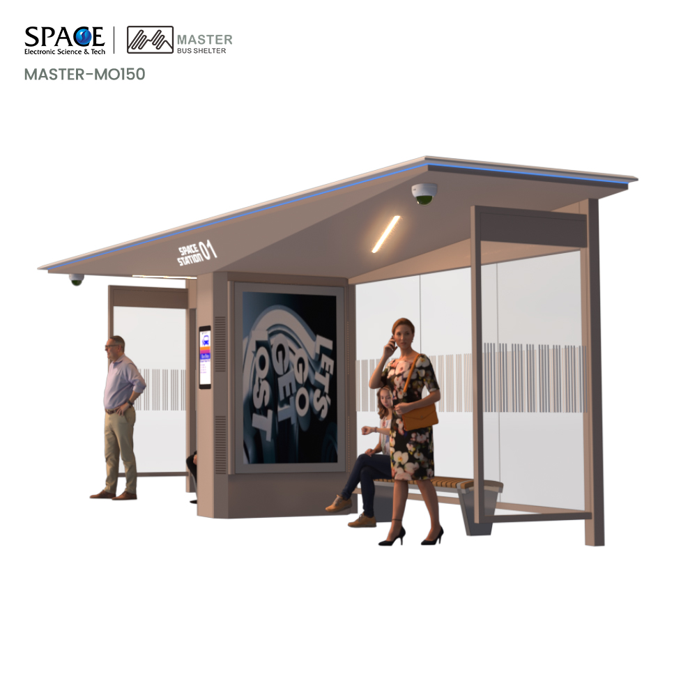 Dongguan Space Electronic Science & Tech Co., Ltd. Elegant Custom-shaped Open Bus Shelter Smart Technology with LED Lighting Aluminum & Steel Frame Beautiful Design
