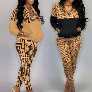 fall women clothing ladies jogging leisure sports long sleeve zipper t shirt top fashion printing pants two piece women's sets