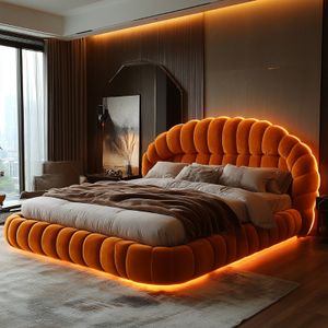 2024 CUSTOM LED upholstered bed Queen Size Platform Bed Frame with LED 4 Storage Drawers and Headboard