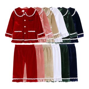 2024 Custom Embroidery label Christmas Kids Boys Girls Button Velvet Pajamas Family Festival Children Hooded Cardigans Coats