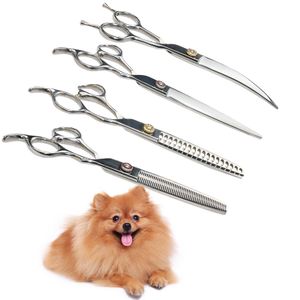 Professional Cat Grooming Scissors Set Straight & Thinning & Curved Scissors Pet Hair Shears Set for Dog Grooming