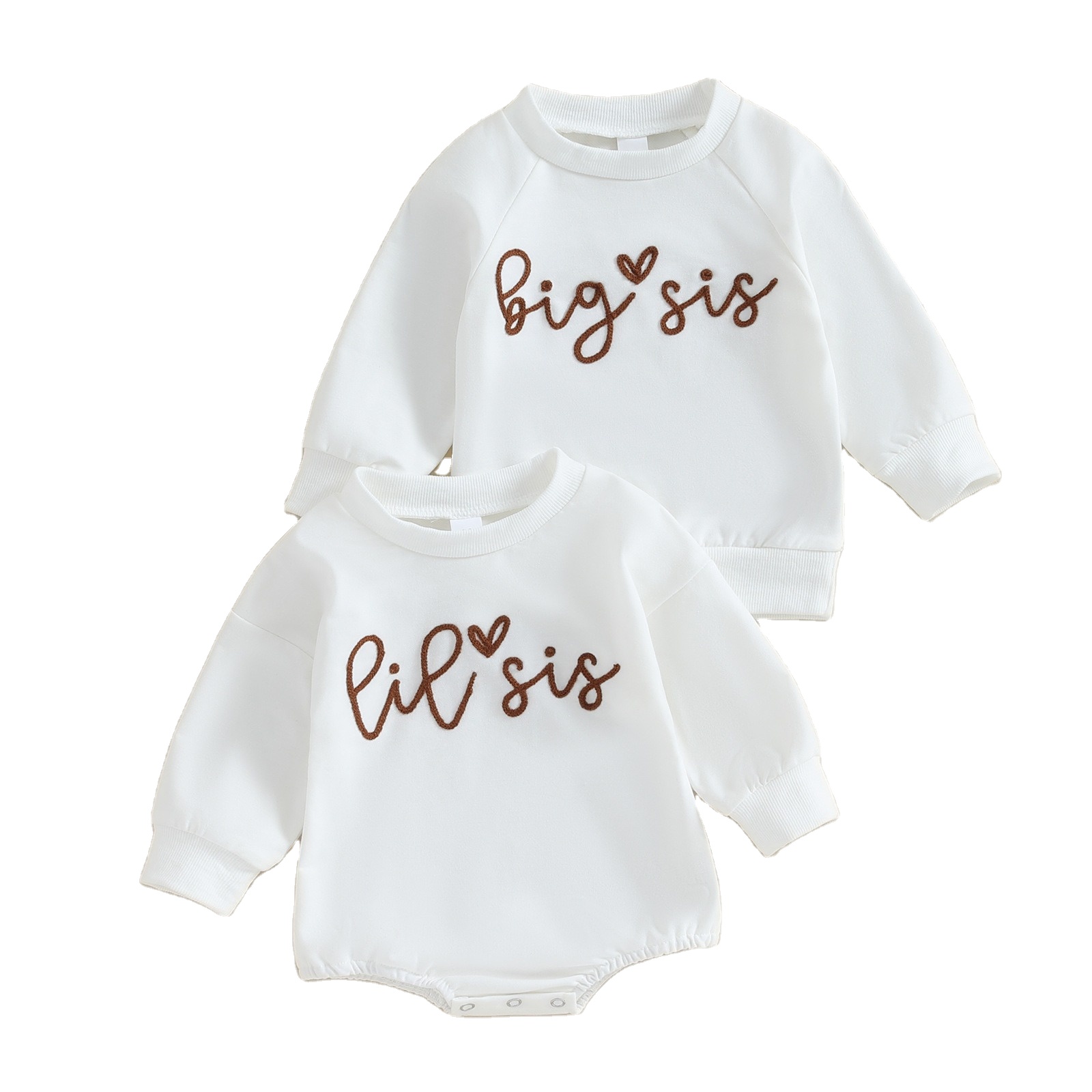 Shenzhen Fangqing Clothing Co., Ltd. 0-18M Sister Matching Romper Outfits Letter Print Long Sleeve Round Neck Sweatshirt Toddler Fall Clothes