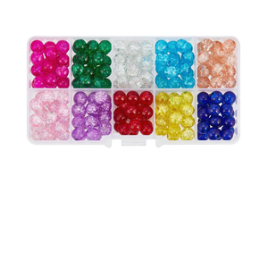200 pcs 8mm Crackle Round Glass Beads 10 Grid Box DIY Kit For Jewellery Making