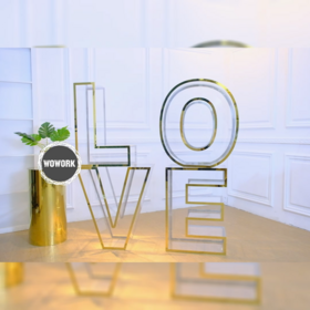 WOWORK factory metal white gold baby shower decor love letter table base with glass acrylic top for wedding party decoration