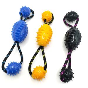 Manufacturer Customized Three Plastic Spiky Ball Dog Chew Toy With Rope Tug Of War Toys For Dogs