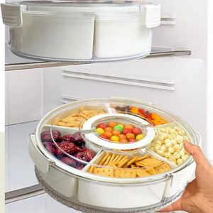 Rotatable Round Modern 5-Compartment Clear Plastic Serving Tray Lid Fashionable Wholesale Household Food Snack Tray