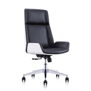 Modern Design Wooden Back Swivel White PU Leather Boss Executive Office Chair