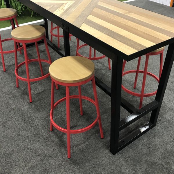 Restaurant Wooden Seat Round Barstool Metal Frame Restaurant Barstool