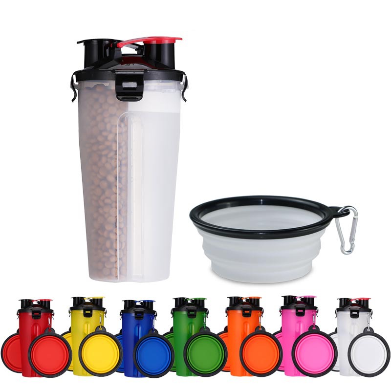 Pet outing two water food cup portable drinking bottle water bottle plus folding dog food bowl outdoor with water cup bowl