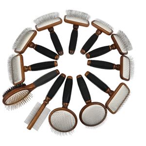 Factory Wholesale Custom Logo Classical Style Upscale Wooden Handle Cat Hair Brush Dog Pet Grooming Slicker Brush