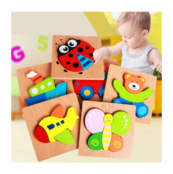 Custom Wooden 3D Jigsaw Puzzles Board Cube Games Children Cartoon Animal Vehicle Montessori Educational Toys For Kids Boys Girls