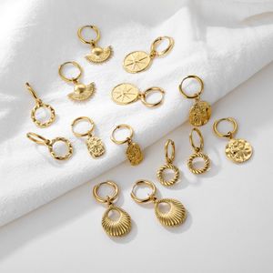 MICCI Wholesale Waterproof Tarnish Free Stainless Steel Women Jewelry 18K Gold Plated Rose North Star Hoop Earrings