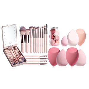 BS-MALL All in One Makeup Tool Kit LED Mirror Case Makeup Brushes Set 7PCS Non Latex Makeup Sponge Set