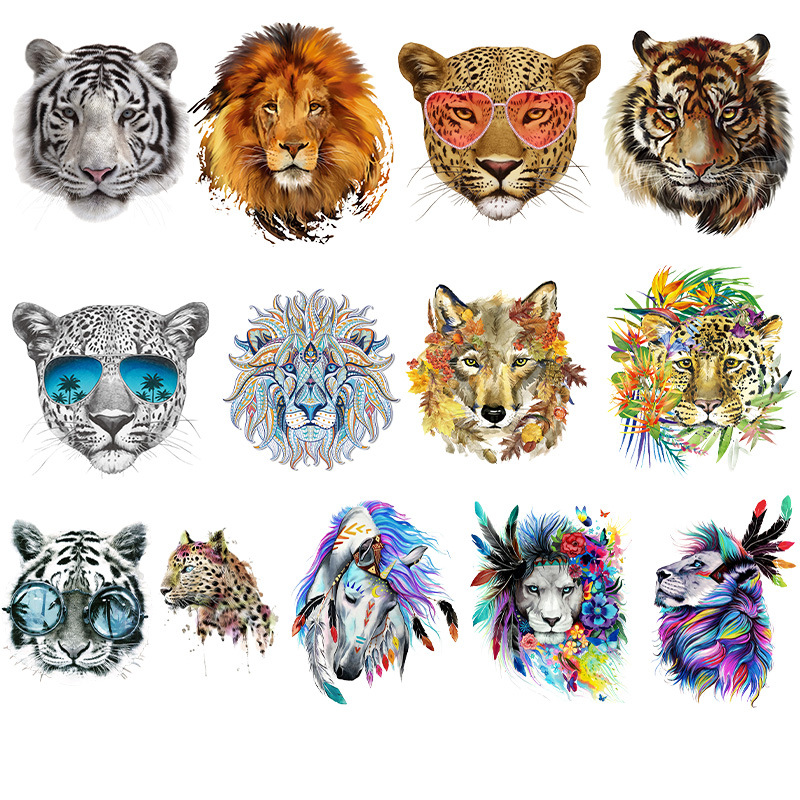 Shenzhen Guandechang Tech Co., Ltd. Custom Dtf Printed Sticker for T-shirts Iron on Heat Transfers Press Stickers Heat Transfer Stickers Lion Tiger Animal Pattern