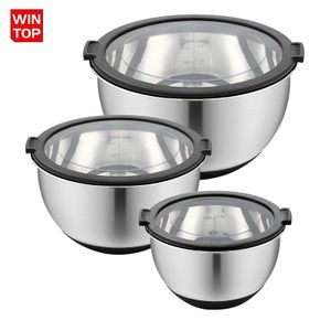 Kitchen Salad Mixing Bowls With Transparent Lid 3QT 5QT Metal Stainless Steel Mixing Bowl