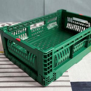 Gray color reusable 500x330x170 mm collapsible and stackable plastic vented type storage crate basket