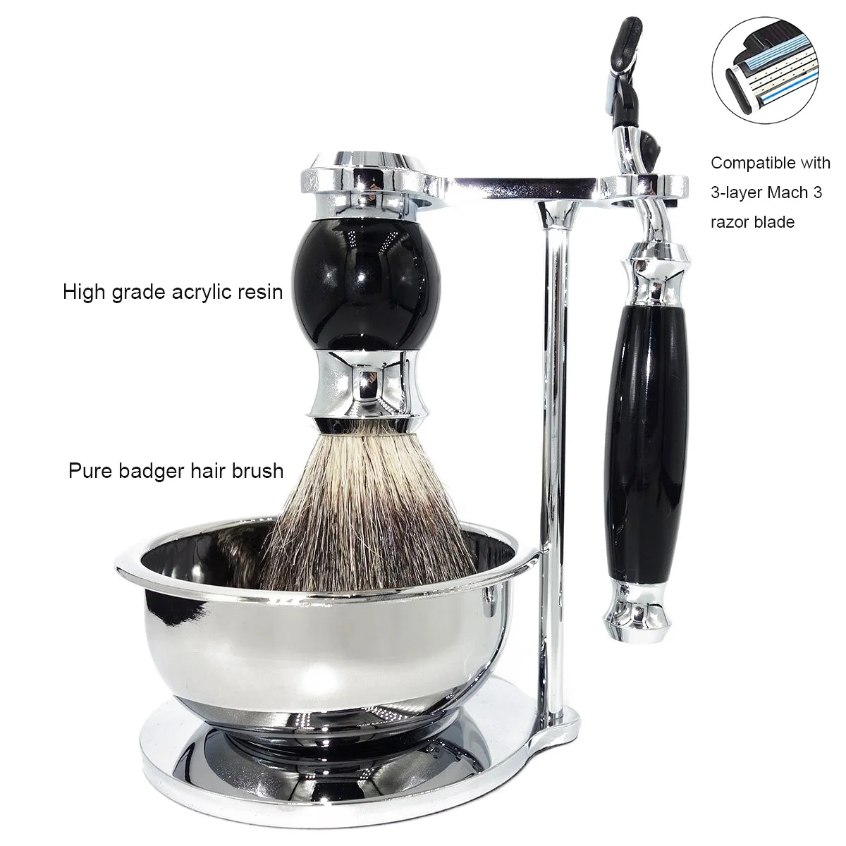 Traders collection Professional Barber Shop and Home Travel Badger Hair Foaming Bowl Mach 3 Razors Kit for Shaving Men