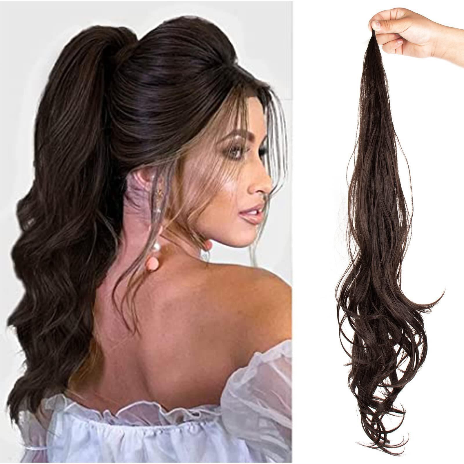 Long Hair Ponytail32 Inch Synthetic Hair piece Blonde Ponytail Extension Flexible Wrap Around Extension PonyTails Hair