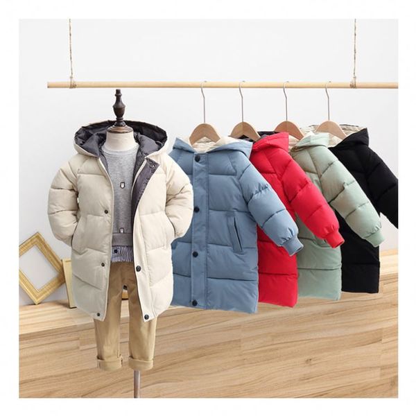 2020 New Children's Winter Clothes Boys Mid-Length Puffer Down Jacket Solid Kids Girl Thicken Hooded Wholesale Padded Coat