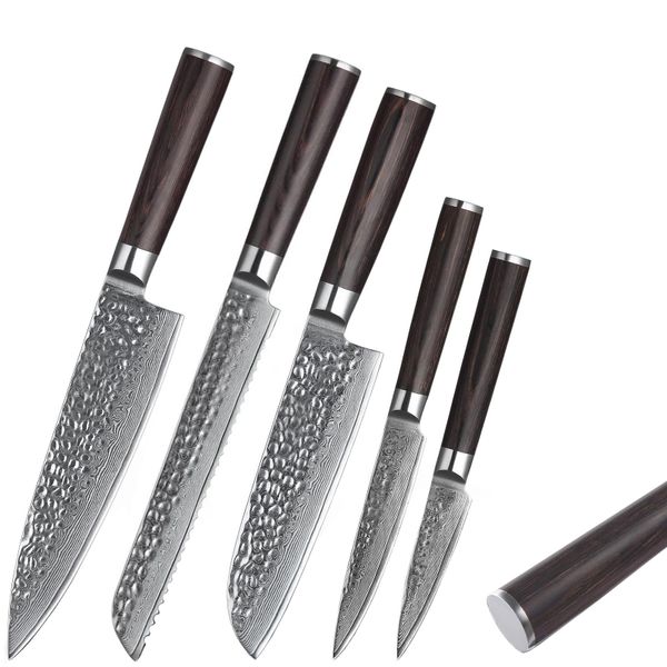 SANMUZUO 5 PCS Professional Japanese Real Damascus Steel Kitchen Chef Knife Set Wooden Handle Knives Manufacturer