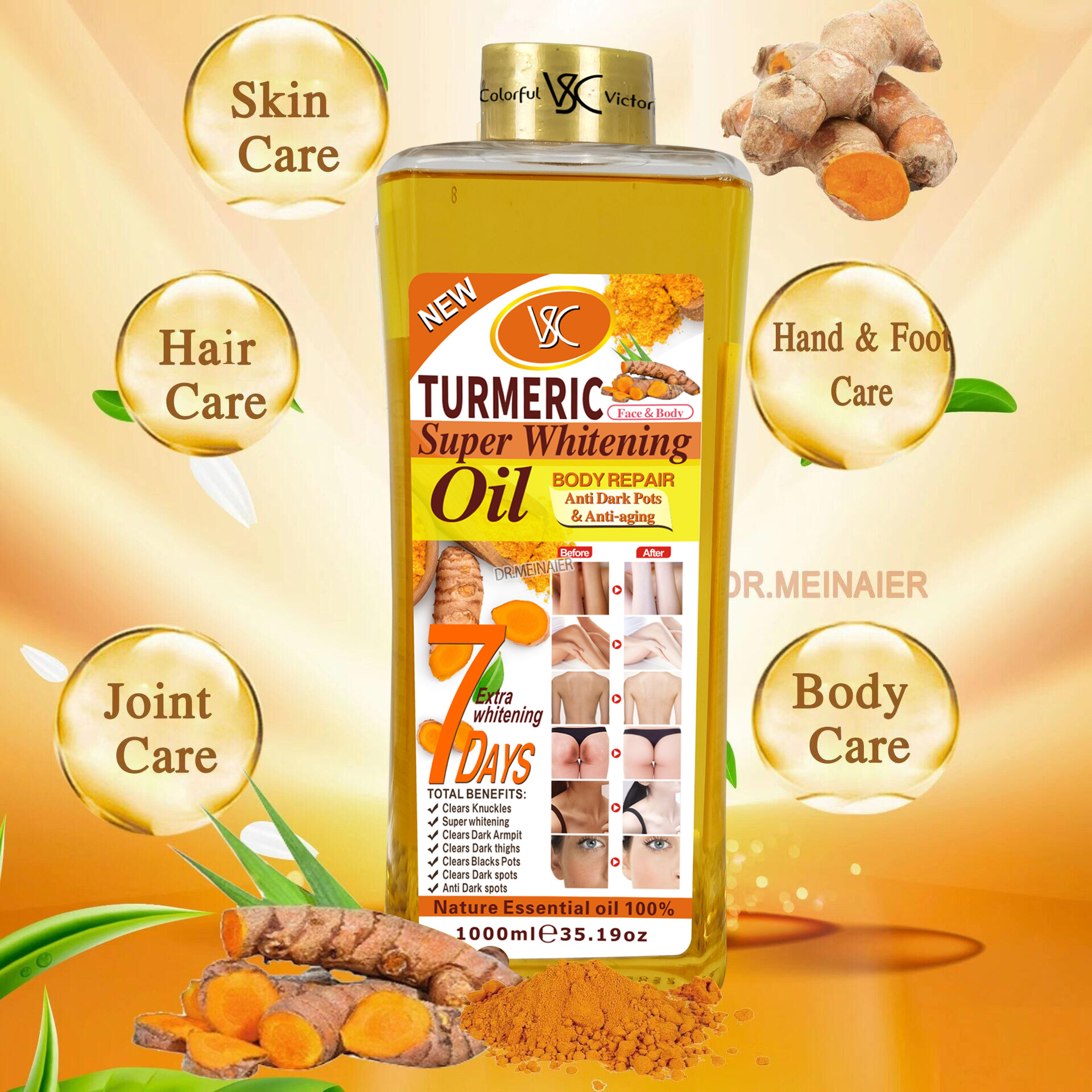 Hebi Yilan Trading Co., Ltd. Cross-border Hot-selling Turmeric Essential Oil Massage Oils For Spa Facial Massage Brightening And Darkening 1000ml