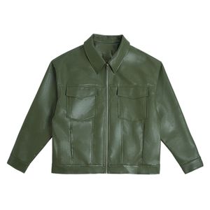 green Short  Leather Jacket For Men Classic  Fashionable Leather Biker Motorcycle High Street Men's Jackets from Pakistan
