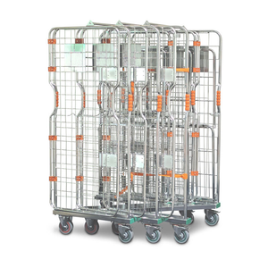 Kainan customized wire 2-sided platform steel logistics center nesting warehouse roll cart cage trolley for laundry hospital