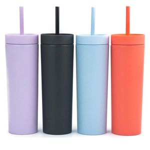 Wholesale Custom Reusable Matte 16oz Bulk Slim Double Wall Plastic Tumbler Cup With Lid and Straw