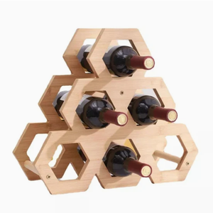 Bamboo Desktop 3-Layer 6-Bottle Honeycomb Hexagonal Red Wine Display Rack Suitable For Restaurants And Bars