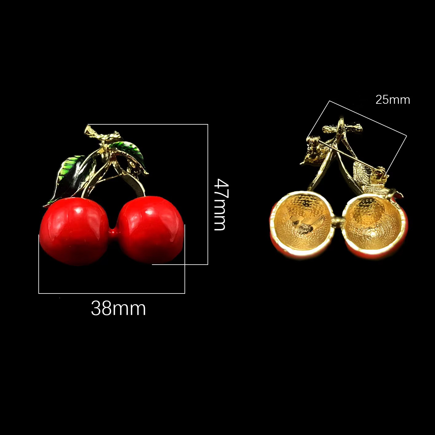 Guangzhou Guanxing Garment Accessories Co., Ltd. Customized Shape Brooch Cherry Shaped Gold Plated Metal Button Cufflinks Pin Buckle Ladies Decorative Corsage
