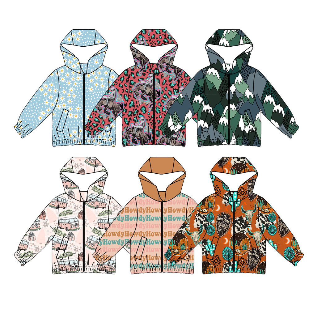Yiwu Jiufang Clothing Co., Ltd. 2024 Hot Sale Custom Sized Western Pattern Kids Girls Long Zipper Hoodie Jackets Winter Clothes Tops