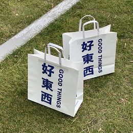 Kraft recycle custom white kraft paper, zara clothing bag, wide handle paper bag