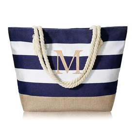 Custom Logo New Summer Canvas Tote Bag Striped Mommy Shopping Bag Eco-Friendly Beach JX