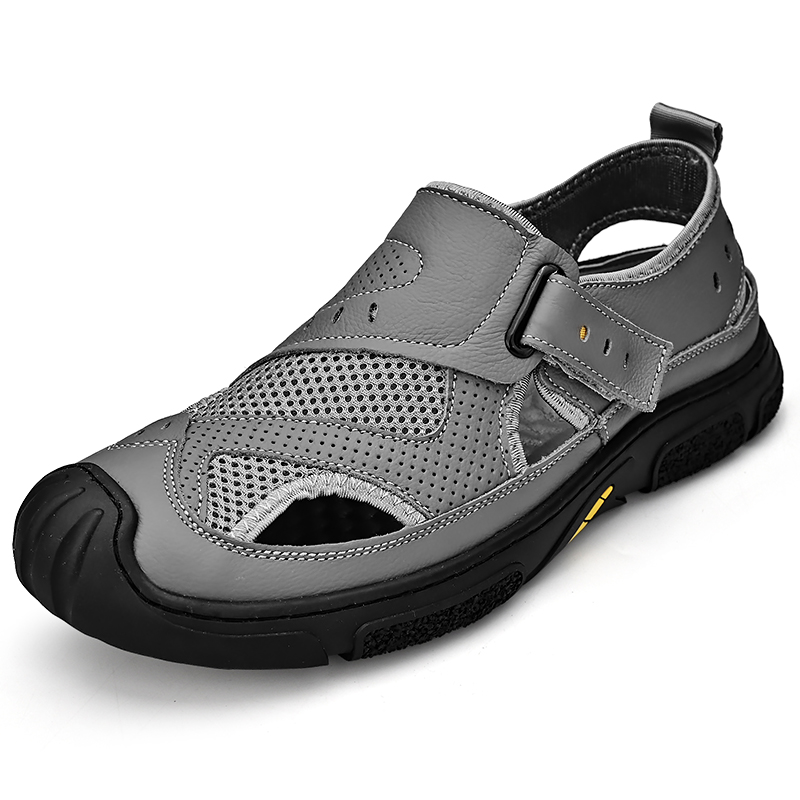 Jinjiang Shufer Shoes Co., Ltd. Accept OEM Service Custom LOGO Hand Made Genuine Cow Leather Toe Closed Adjustable Men Beach Summer Leather Sandals