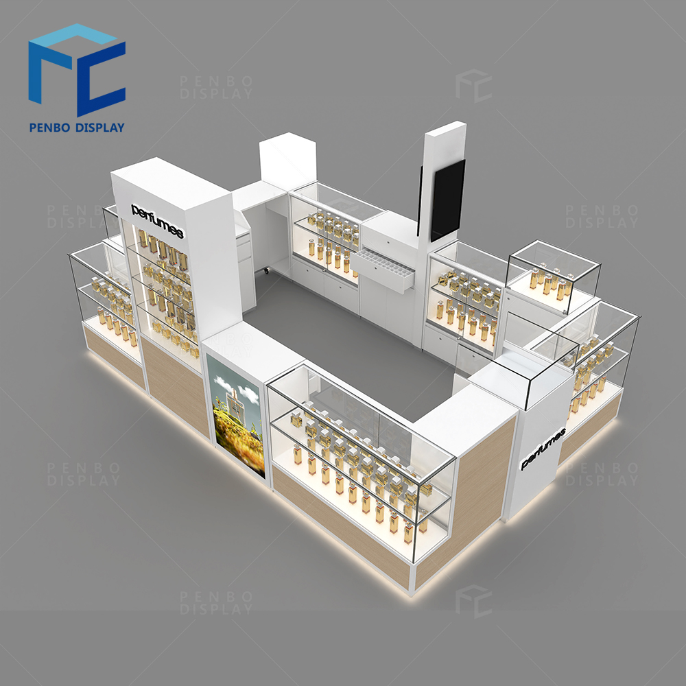 USA Penbo Design LLC Luxury Glass Perfume Showcase and Cosmetics Display Cabinet for Retail Store Jewelry Kiosk Booth in Mall Kiosk Display