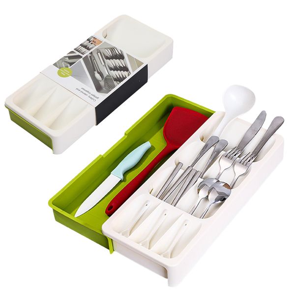 Manufacturers Spot Retractable Knife And Fork Storage Box Lunch Spoon Finishing Kitchen Shelf Drawer Multi-Compartment Box