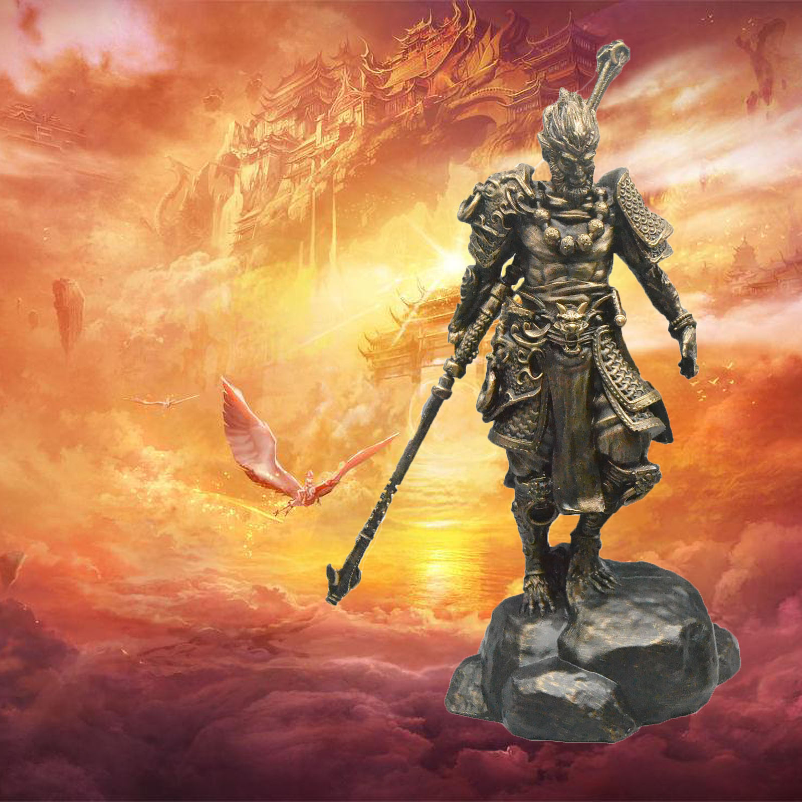 Yiwu Fengzhi Crafts Co., Ltd. Fengzhi Factory Heishenghuawukong Love of life Sun Wukong tabletop decoration fight over Buddha crafts model