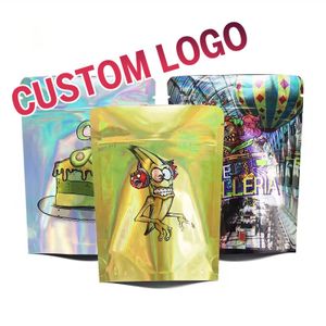 Custom Matte Soft Touch Film 3.5G 7G 4X5 Doypack Smell Proof Holographic Ziplock Mylar Bag Laser Plastic Zip Stand Up Pouch