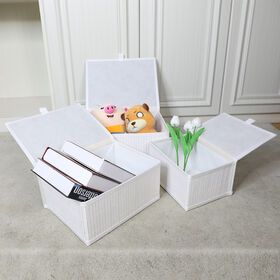 Bamboo Decorative Storage Boxes - Rectangle Lined Basket with lids Organizer