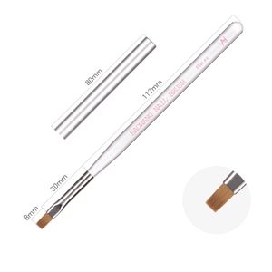 BW6-15 Hot Selling Gel Flat Nail Art Brush Clear Resin Handle Import Nylon Hair Nail Brush for Beauty Transparent