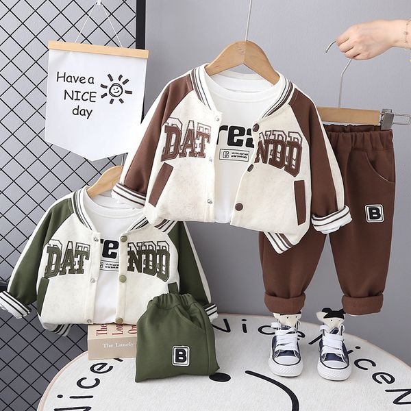 Wholesale of new spring long sleeved round neck baseball suit three piece set