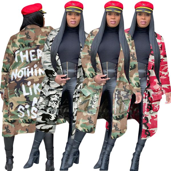 Wholesale fashion fall coat women long sleeves camouflage jacket plus size long coat winter women clothing