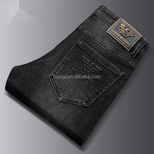 High quality men's jeans business casual light blue elastic fashion business straight cut jeans men's brand pants  wholesale
