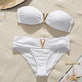 White Push up Woman Swimsuit 2023 New Summer Beach Sexy Bikini Set Solid Swimming Suit for Whwomen Swimwear Bandeau Bathing Suit