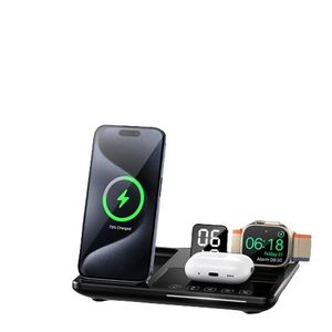 New 4 in1 Wireless Charger adapter R11S Desktop power adapter for iPhone 16 15 14 13 Watch Earphone multifunctional Clock Light