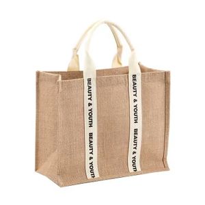 Reusable Jute Market Tote Bag Waterproof Burlap Beach Bag for Women Tote Bag for Swimming Gym Shopping Travel
